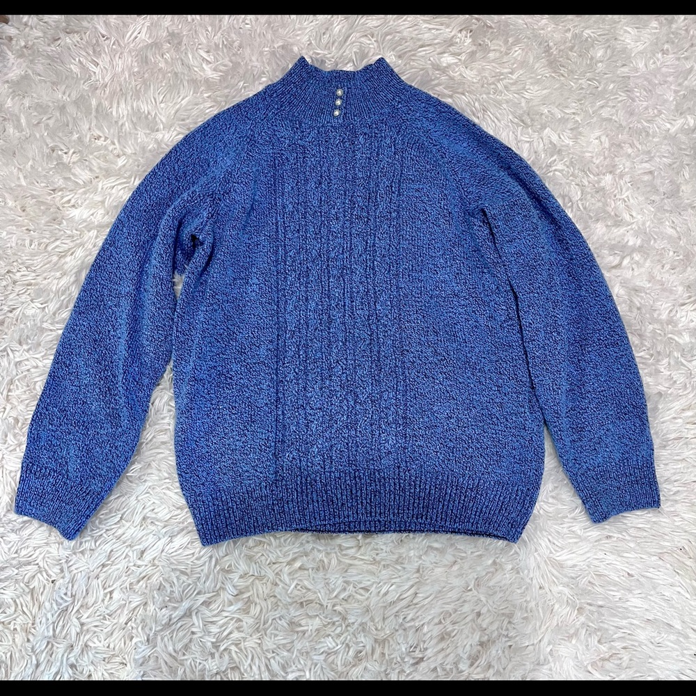 Blue pullover sweater with faux pearl detail. M